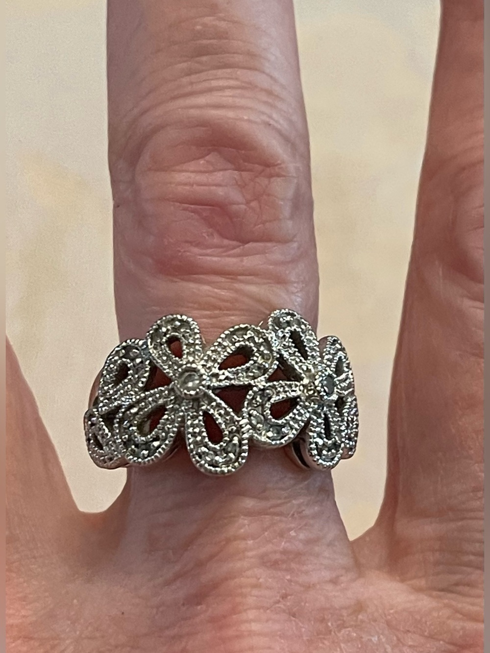 Floral Silver Ring with Rhinestones - Women's Jewelry Lia Sophia Abloom 8.5
